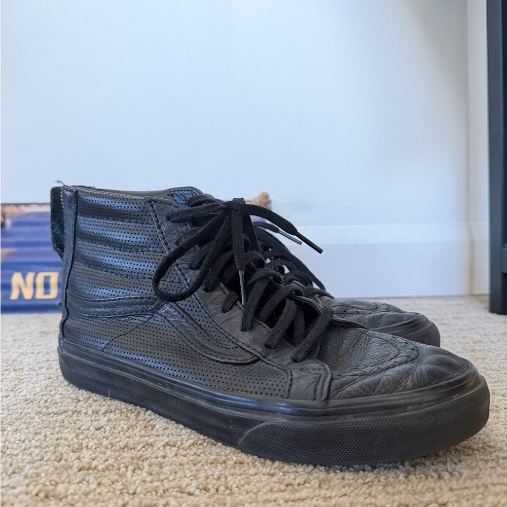 Black Leather High-Top Vans